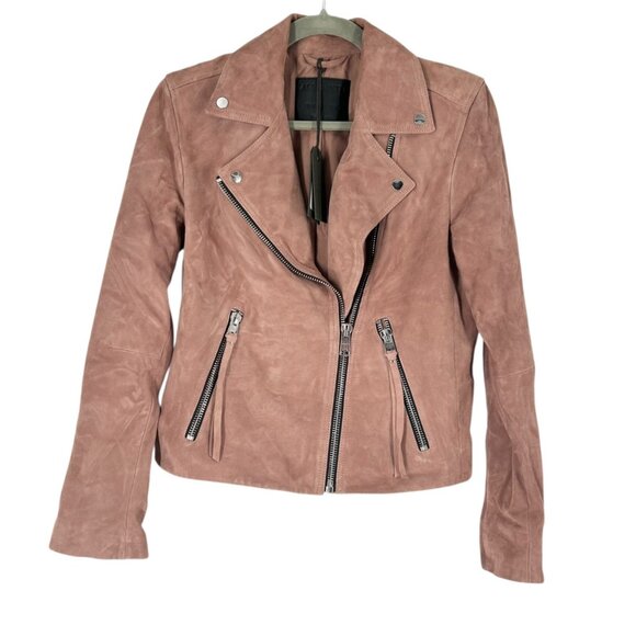 NWT All Saints Suede Leather Dalby Biker Jacket in Rose Pink - Picture 2 of 10